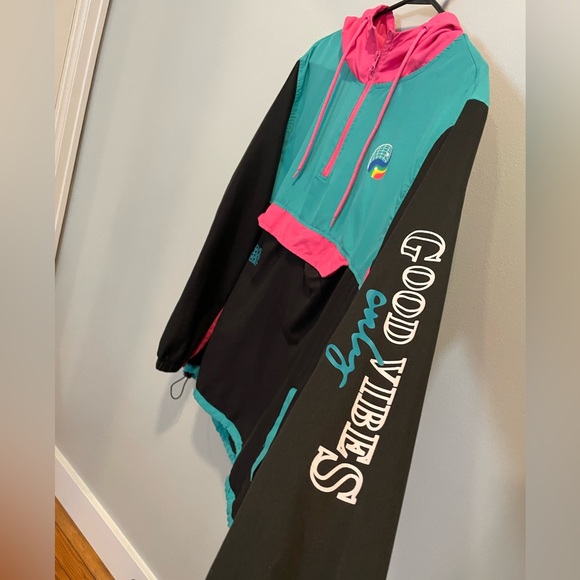 Brooklyn Windbreaker Pullover Good Vibes Black Multicolor Size Large - Picture 5 of 12